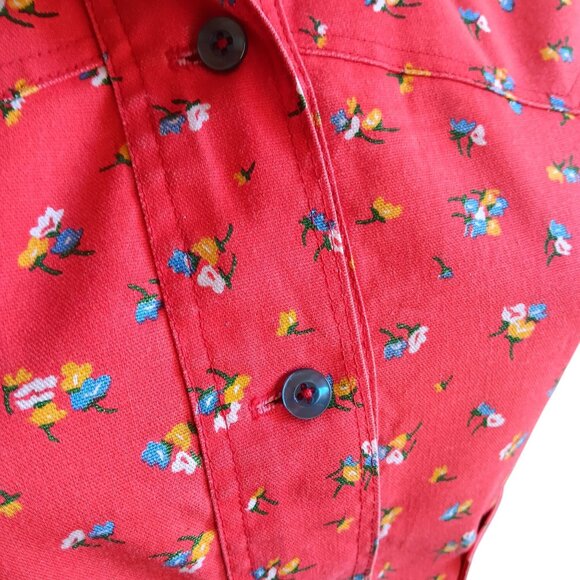 Women's 1OF1 Small Vintage Shirt Top Jacket 1970's Red Button-Up Floral Handmade - Picture 3 of 8